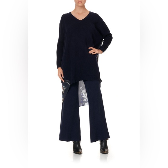 Camilla | Mare Mystique Marino Wool & Silk V Neck Jumper With Print Back | Sz OS - Picture 4 of 17